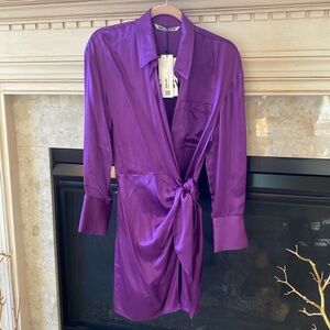 Zara satin purple wrap dress